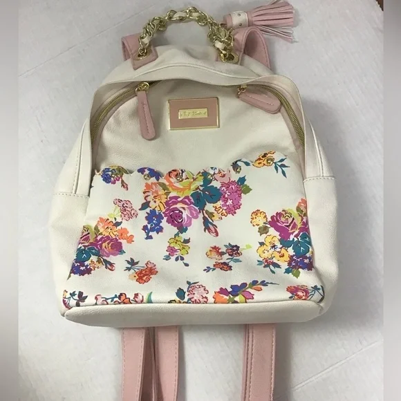 BETSEY JOHNSON BACKPACK BONE BLUSH PINK FLORAL Bag Faux Leather - Picture 2 of 11